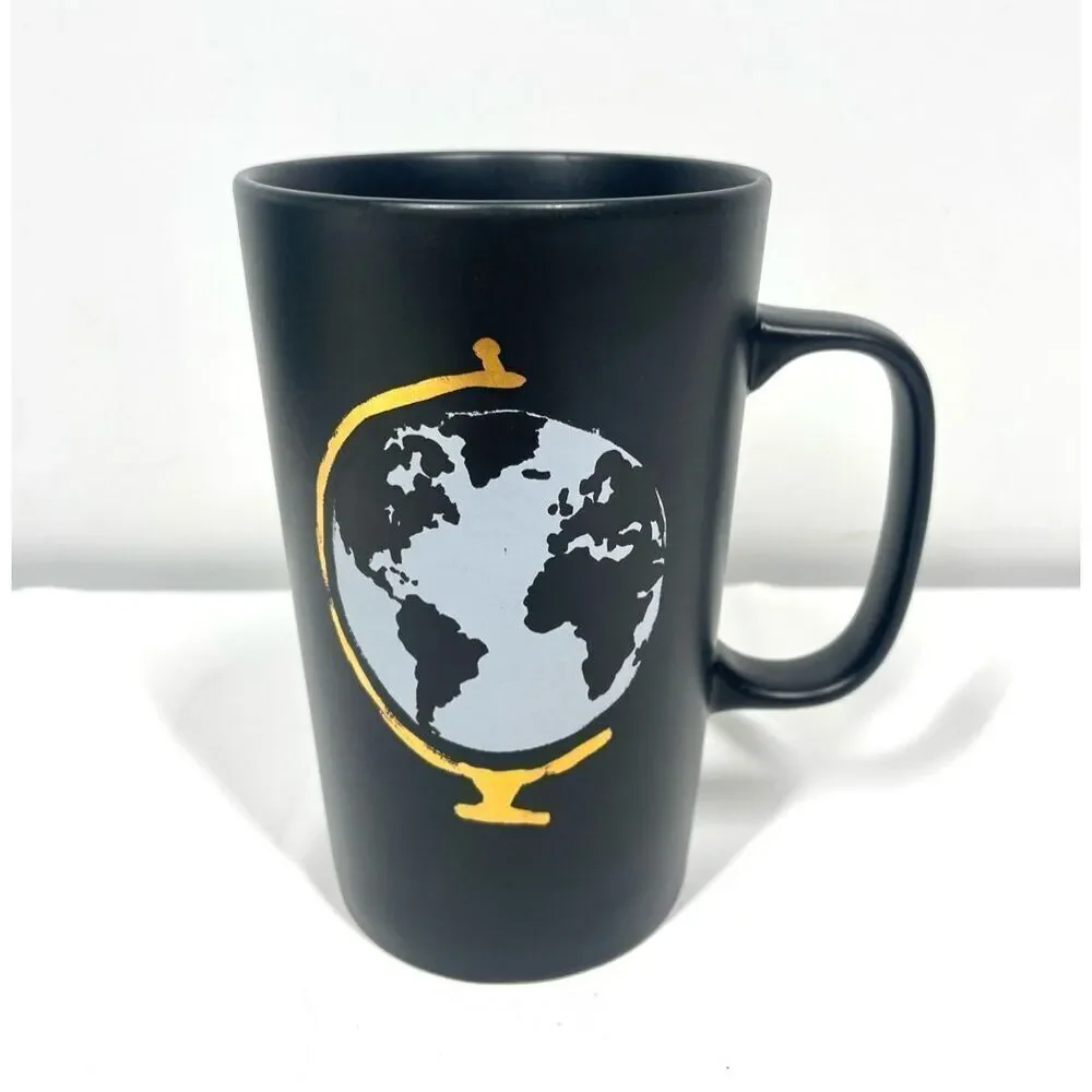 Starbucks World Globe Black Matte Tea Coffee Cup 16 fl oz New 2015